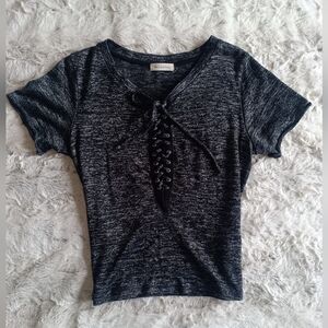 Occasion Gray Crop Tie Front T-Shirt